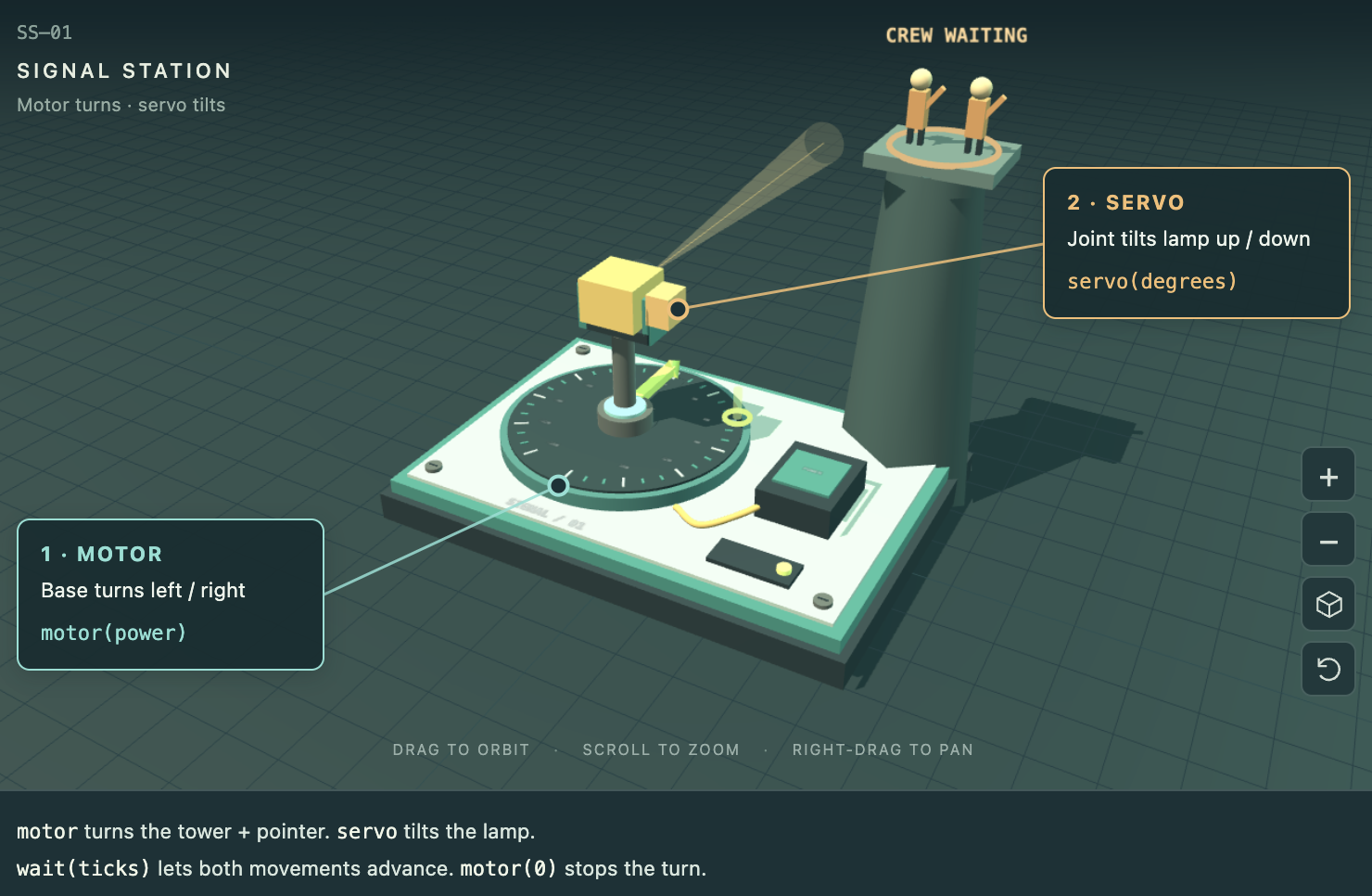 RoboLab 3D rescue searchlight with motor and servo controls